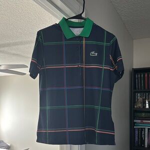 Lacoste Polo with Green Collar and Multicolor Plaid